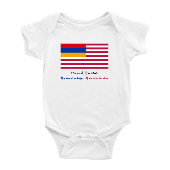 Proud to Be Armenian American Flag Cute Baby Bodysuits (White, 12-18 Months)