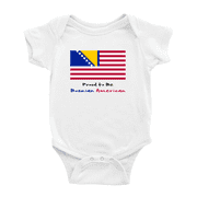Proud to Be Bosnian American Flag Cute Baby Romper Bodysuit For Boy Girl White, 18-24 Months