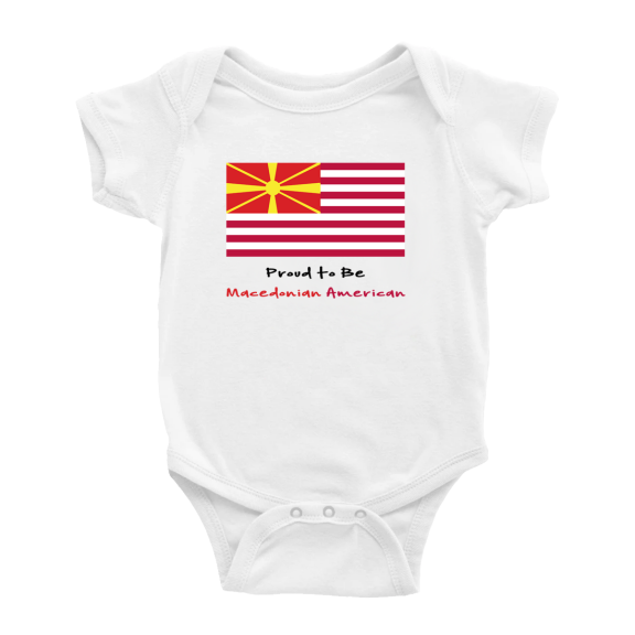 Proud to Be Macedonian American Flag Baby Bodysuits Newborn Clothes (White, 6-12 Months)