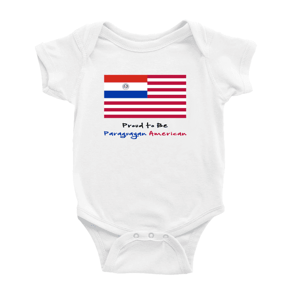 Proud to Be Paraguayan American Flag Baby Romper Bodysuit (White, 6-12 Months)