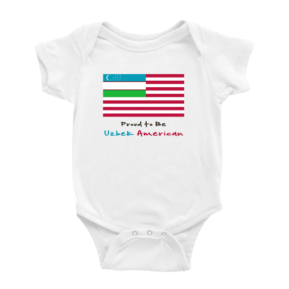 Proud to Be Uzbek American Flag Baby Bodysuit Baby Clothes (White, 18-24 Months)