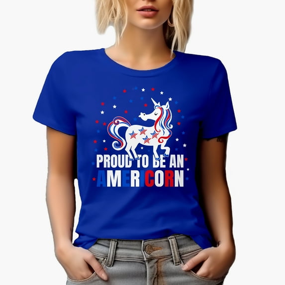 Proud to Be an Americorn, American & Unicorn Pun, Royal Blue T-Shirt, 2XL
