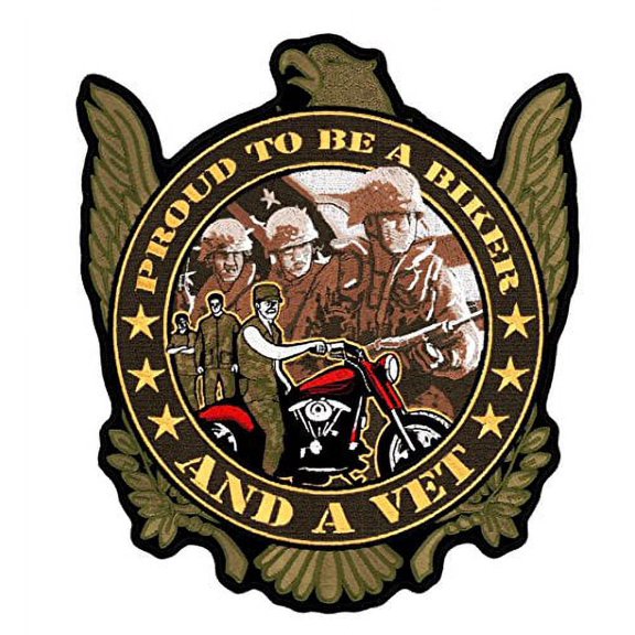 Proud to be a Biker and a Vet Military Embroidered Back Patch Iron Sew HLPM15013