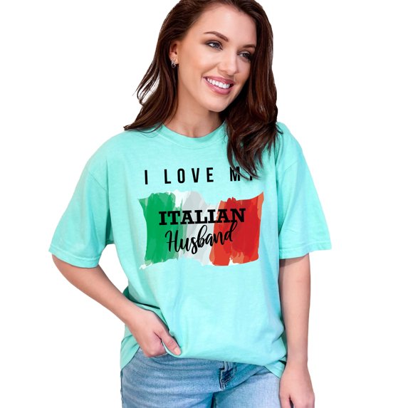 Proudly Celebrating My Italian Husband, Chalky Mint Comfort Colors T-Shirt, XL