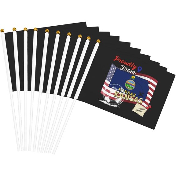 Proudly From Kansas Handheld Flag 10 Pack Small Patriotic Flag with Stick 5x8 Inch Double Sided for Activities