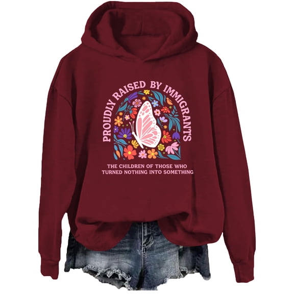 Proudly Raised By Immigrants Hoodie Immigrant Rights Sweatshirt Butterfly Floral Shirt For Women