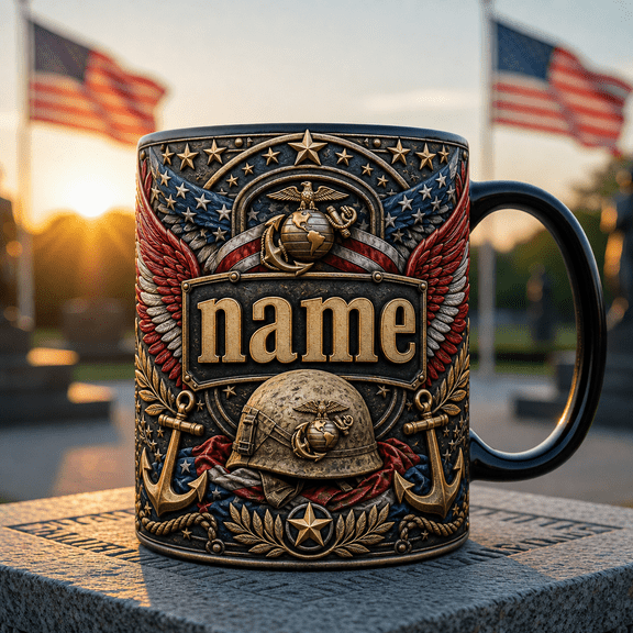 Proudly Served Ceramic Coffee Mug Personalized Marine Grandpa Gift for Veterans