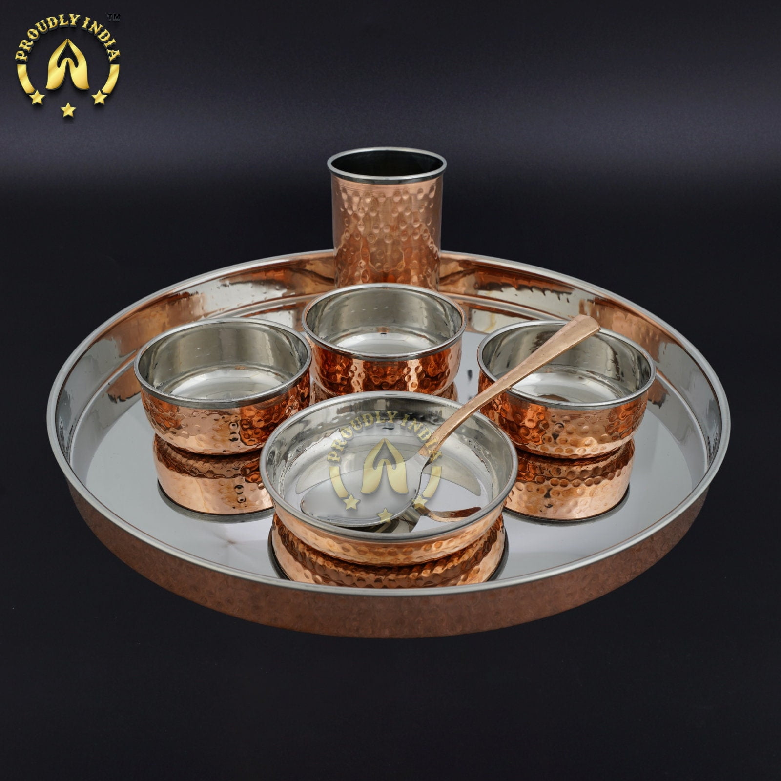 ProudlyIndia Copper Thali Set Dinner Set Royal Thali Dinning Copper Plate Set Thamba Dinnerware Luxury Dining Set Luxury Dinnerware Thali set Online Walmart