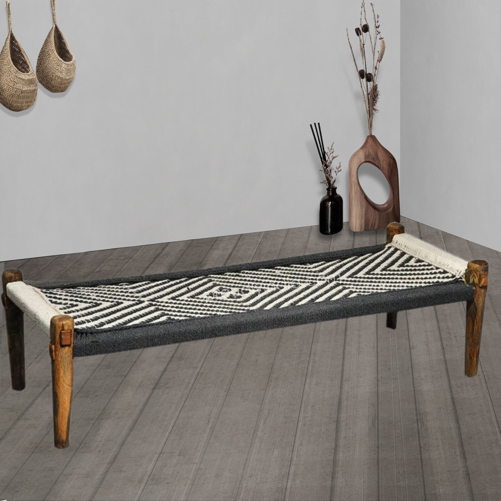 ProudlyIndia Wooden Khatiya, Charpai Bed, Garden Daybed, Rope Bed