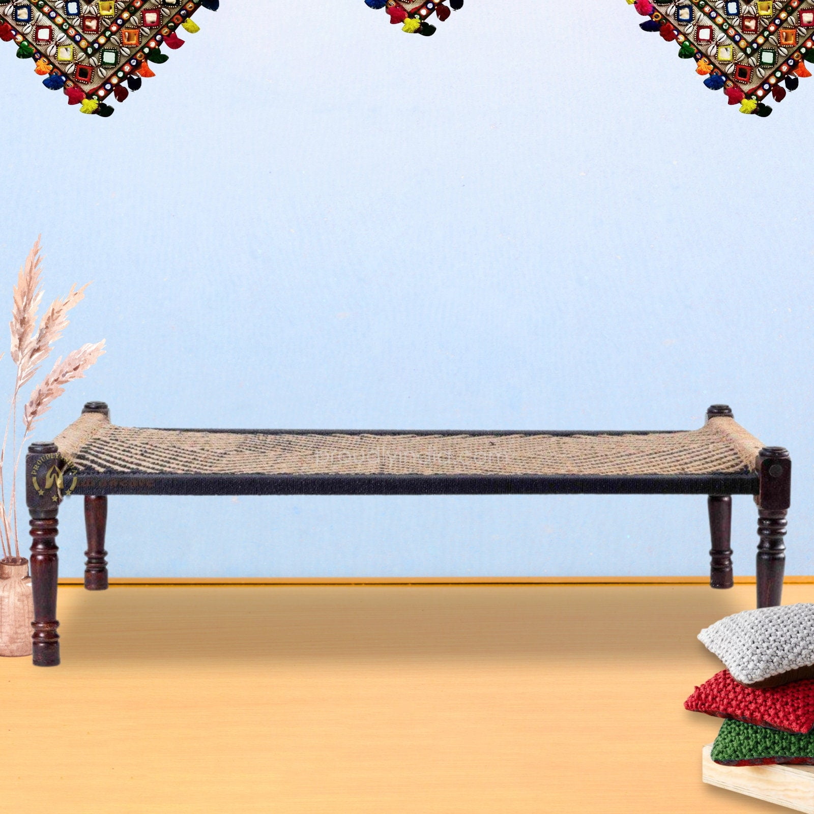 ProudlyIndia Wooden Khatiya, Jute Charpai, Indian Khat, Indian Furniture, Sheesham Wood