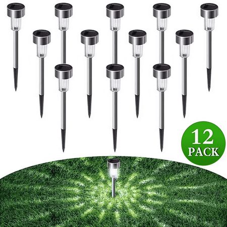 Prouneed Solar Lights Outdoor , 12Pack Stainless Steel Outdoor Solar Lights - Waterproof , LED Landscape Lighting Solar Powered Outdoor Lights Solar Garden Lights for Pathway Patio Yard -Cool White