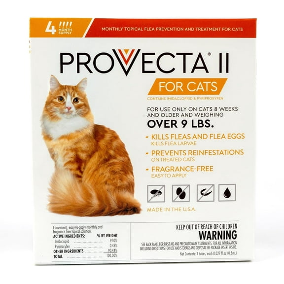 Provecta II Flea Treatment Cats Over 9 lbs 4 Monthly Topical Kills Fleas & Eggs Fast