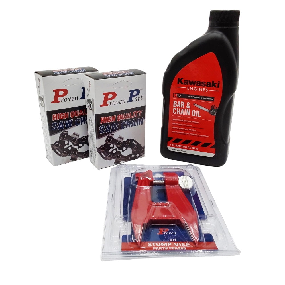 Proven Part 2-12" Full Chisel Chainsaw Chain Pitch 3/8LP .043G 44Dl,1 Quart Bar Chain Oil, Stump Vise