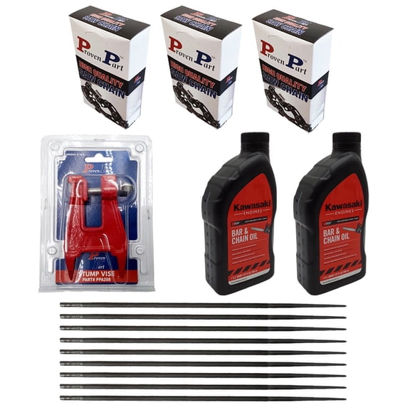 Proven Part (3) 18" Full Skip Chain For 18In Bar 3/8" Pitch .050 Gauge 64DL Fits Oregon 72EXJ064G (2) Qt Oil (1) Stump Vise (9) Files