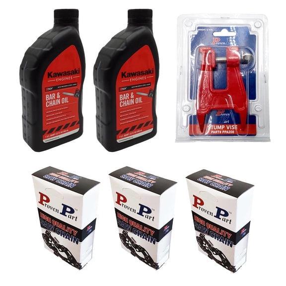 Proven Part (3) 24" Chains 3/8" .050 80Dl Full Chisel 72LGX80G 33RSC-80 (2) Quarts Oil (1) Stump Vise