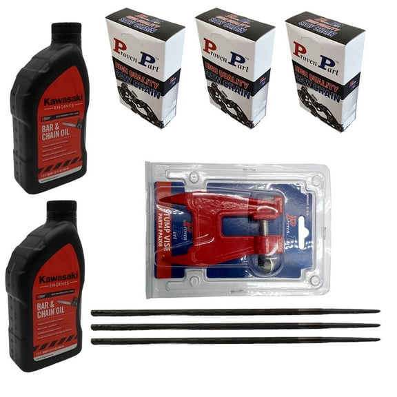 Proven Part (3) Full Chisel Chain for 18In Bar .325"Pitch  .063" Gauge 68DL For Stihl 26RM368 (2) Qt Oil (1) Stump Vise (3) Files