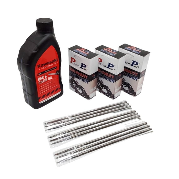 Proven Part (3) Semi Chisel Chain For 4In Bar 1/4" Pitch .043 Gauge 28DL Fits Stihl 3670 005 0028 (1) Qt Oil (9) Files