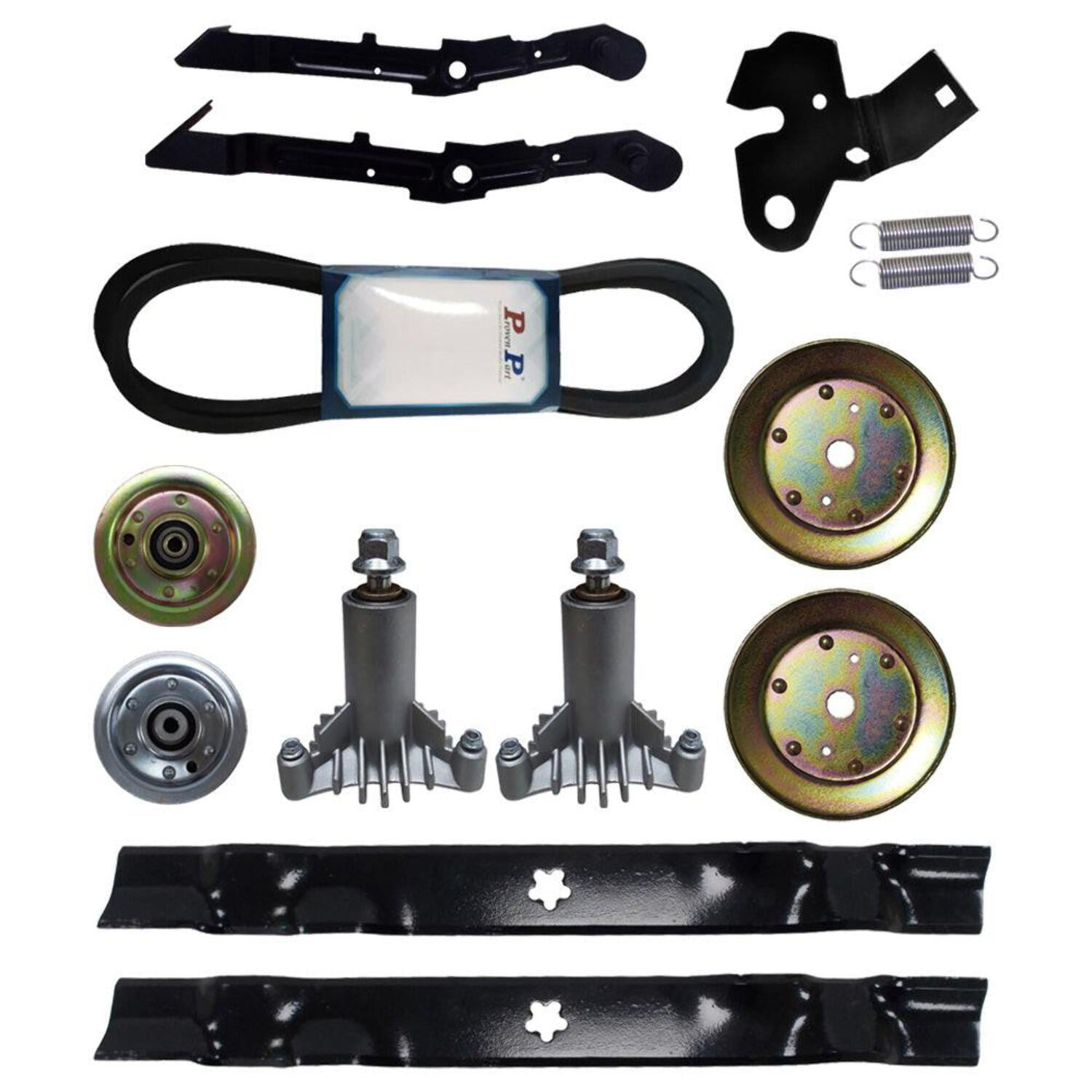Proven Part Mower Deck Rebuild Kit Brake Idler Arms Springs Spindles Pulleys Belt Blades For 184907 155046 131335 130794 153535 134149 144959 173437 131494