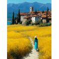 thumbnail image 1 of Provencal Blooming Village Walking Woman Canvas Print, Impressionist Countryside Home Bedroom Wall Decor Art, 1 of 8