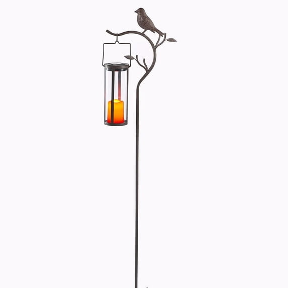 Provence Bird Stake with Solar LED Candle Lantern (45" H Stake with 8" H Lantern)
