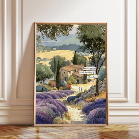 Provence Lavender Countryside Path Stone House Wall Art Print, Unframed Paper Poster 8x10in