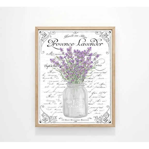 Provence Lavender Floral French Bathroom Wall Art, Purple Flower Bouquet French Paris Parisian Decor Home Decor, 8x12 UNFRAMED
