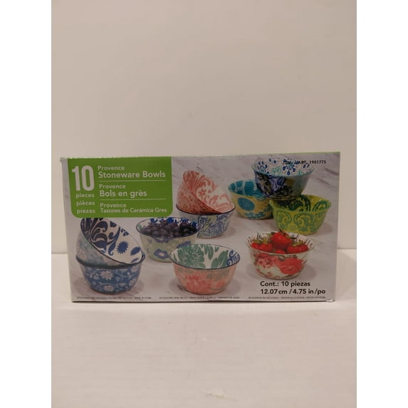 Provence Stoneware Bowl Set 10 Piece Decorative Ceramic Bowls Multicolor Pattern