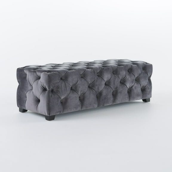 Provence Tufted Velvet Fabric Rectangle Ottoman Bench , Grey