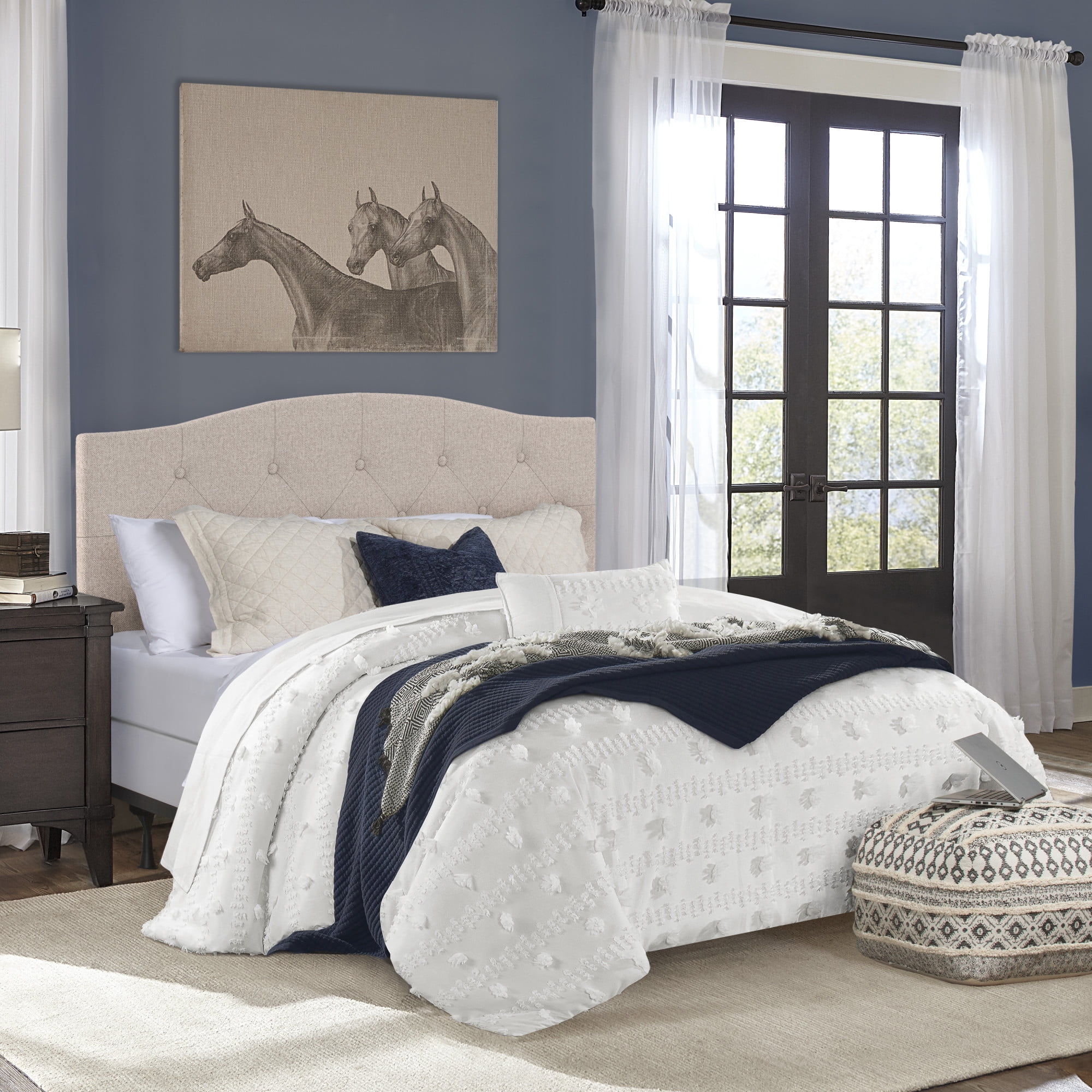 Provence Upholstered Arch Adjustable Tufted Full/Queen Headboard with Bed Frame, Linen, by Hillsdale Living Essentials