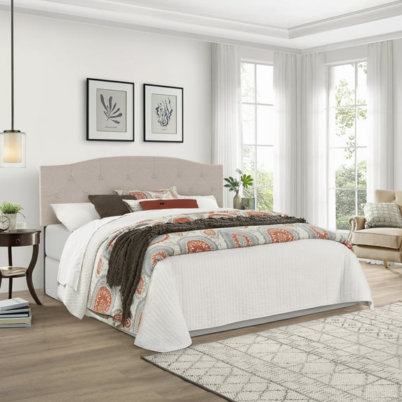 Provence Upholstered Arch Adjustable Tufted King/California King Headboard with Bed Frame, Linen, by Hillsdale Living Essentials