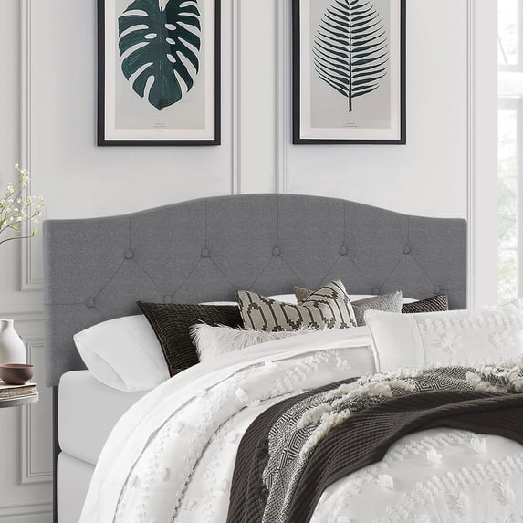 Living Essentials by Hillsdale Provence Upholstered Arch Adjustable Tufted Full/Queen Headboard, Glacier Gray