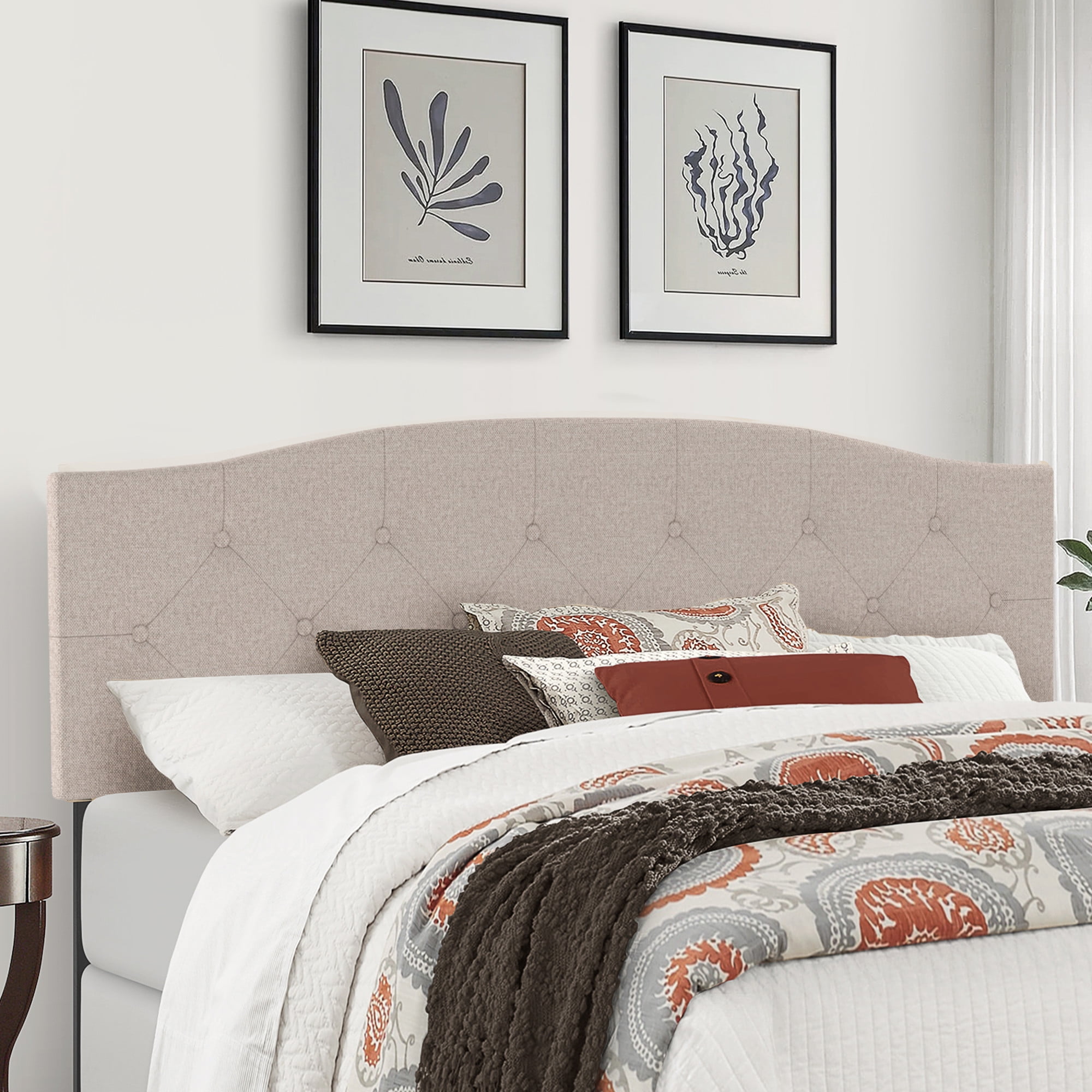 Provence Upholstered Arch Diamond Tufted Headboard, King/California King, Linen, by Hillsdale Living Essentials