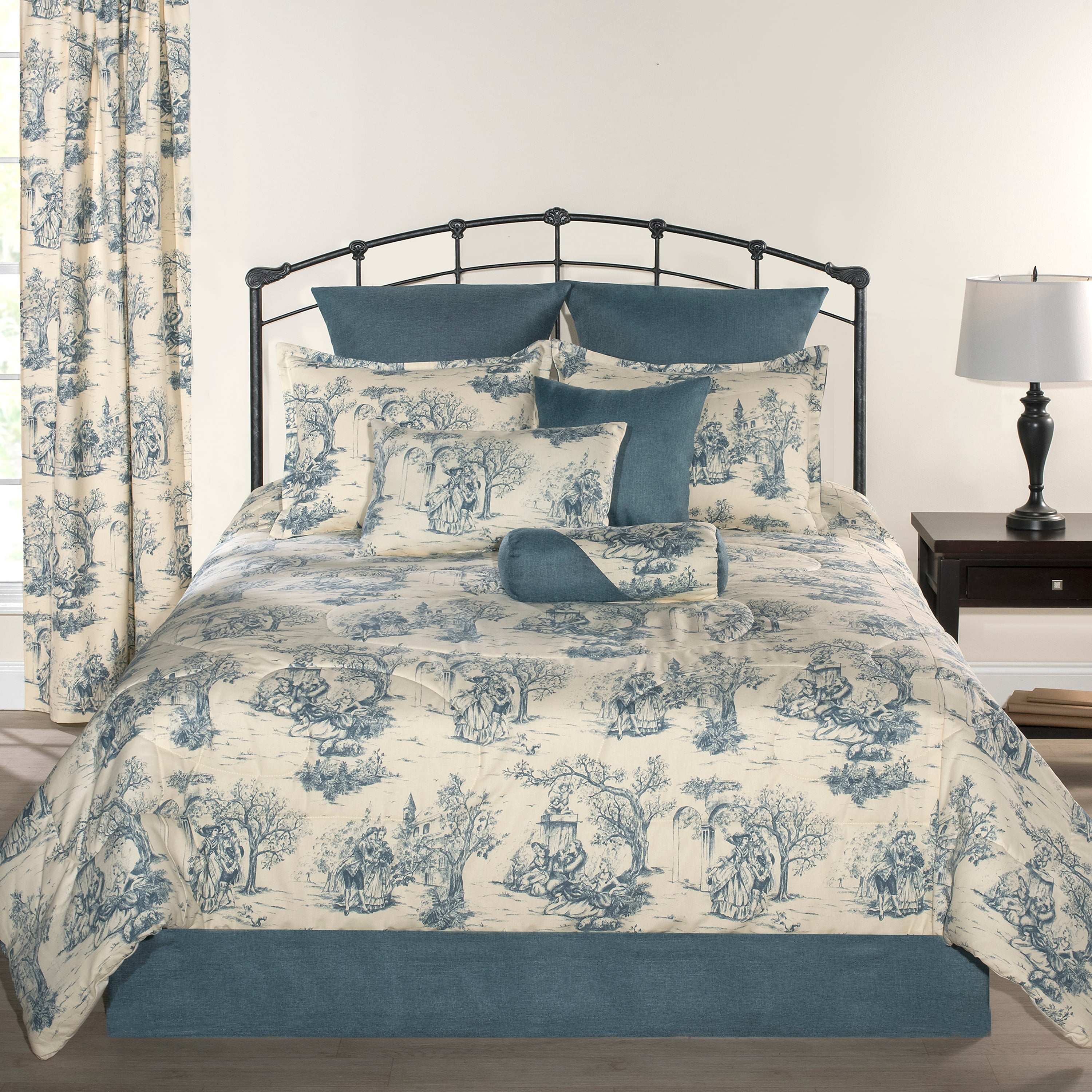 Provence Blue Toile Twin Comforter Set with Pastoral Pattern
