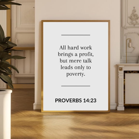 Proverbs 14:23 Bible Verse Wall Art Light Gray Minimalist Print Christian Scripture Modern Decor, Unframed Canvas 8x10in