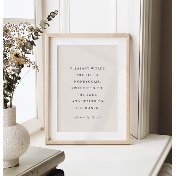 Proverbs 16 24 Pleasant Words Scripture Wall Art, Stretched Canvas Size 16x24