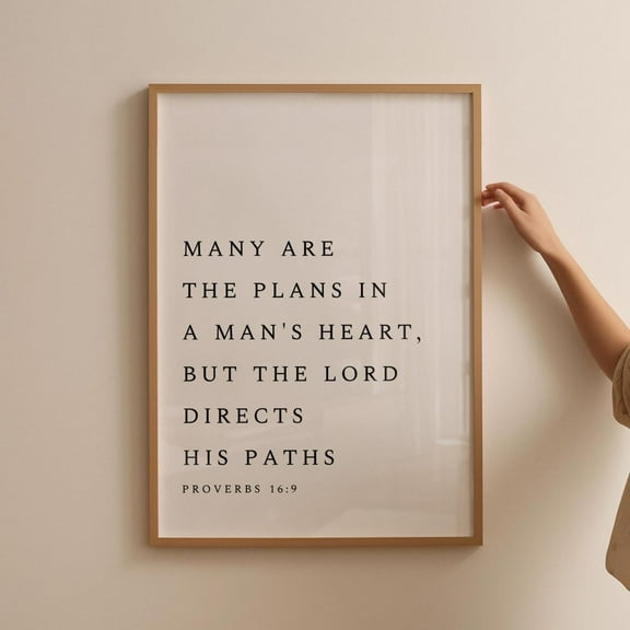 Proverbs 16:9, Scripture Wall Art, Bible Verse Wall Art, Modern Christian, Minimalistic Decor, Christian Poster Wall Art, Modern Wall Decor, 8x12 UNFRAMED
