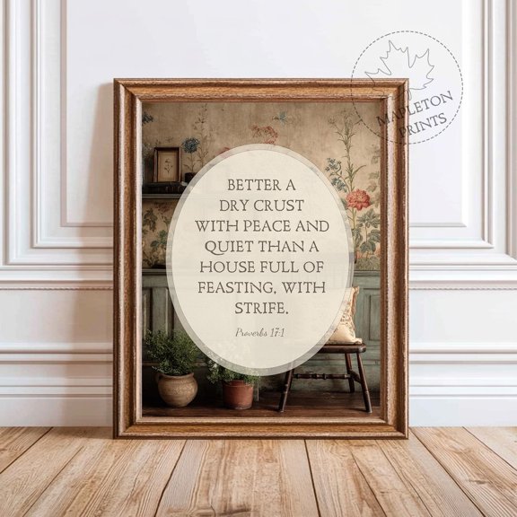 Proverbs 17 1 Wall Art Printable Bible Verse Home Print, Stretched Canvas 12x16in