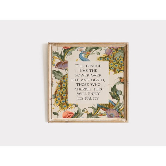 Proverbs 18 21 Christian Bible Verse Art Poster, Unframed Paper Poster 24x36in