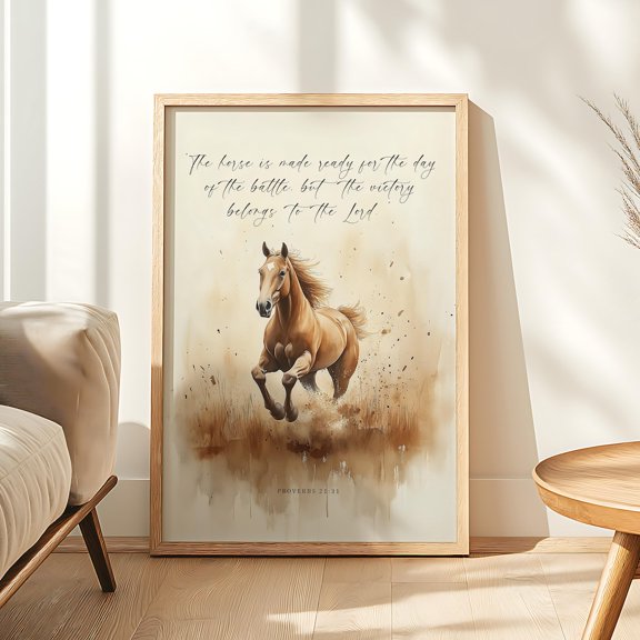 Proverbs 21 31 Horse Scripture Christian Wall Art, Stretched Canvas Size 8x12