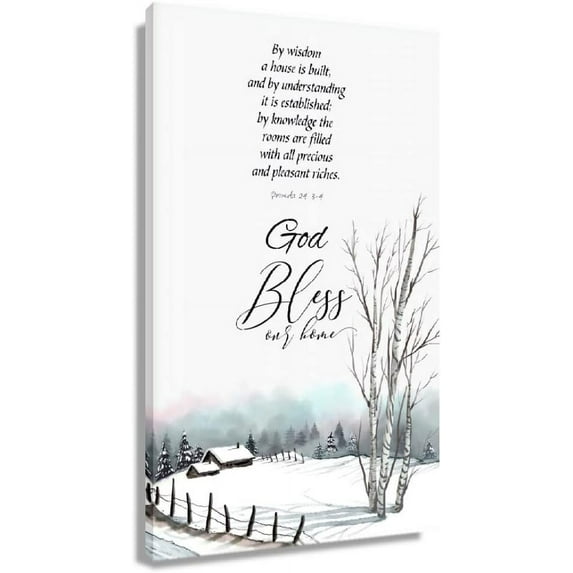 Proverbs 24 3-4 Bible Verse Wall Art by Wisdom A House is Built Prayer Quote Poster Scripture Wall Decoration for Bathroom Giclee Canvas Prints (12x18inch(30x45cm),Unframed)