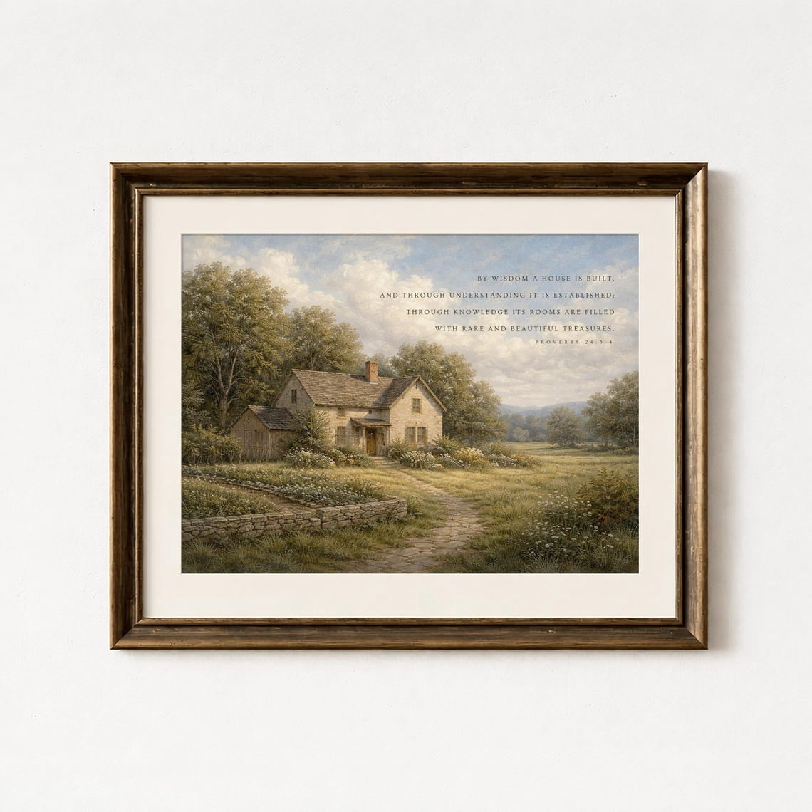Cottage Scripture Image Proverbs 24:3-4 By Wisdom A House Is Built Christian Landscape Wall Art ...