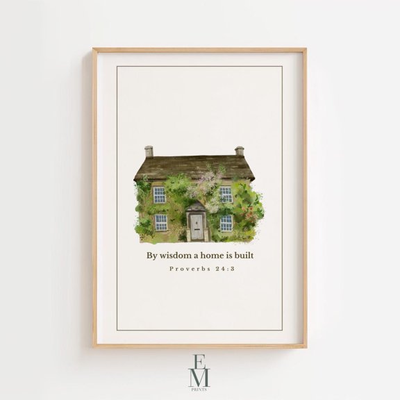 Proverbs 24:3 Bible Verse Wall Art, Vintage Christian, 'By Wisdom A House Is Built' Scripture Decor, Housewarming Home Decor #196, Unframed Canvas Size 12x18