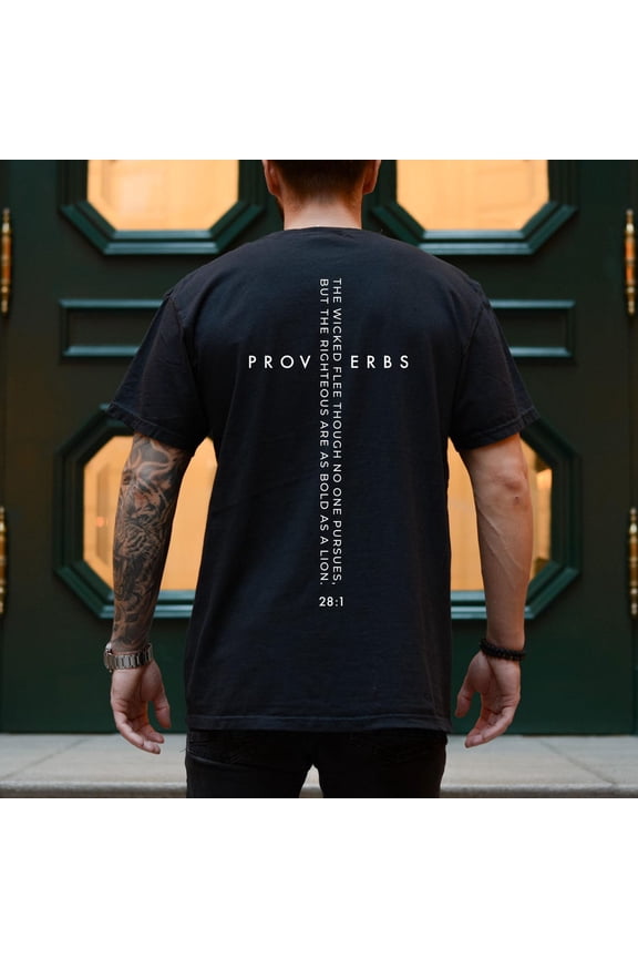 Proverbs 28:1 Bible Verse Shirt, Bold As A Lion Christian Tee, Righteous Faith T-Shirt, Courage Scripture For Men And Women