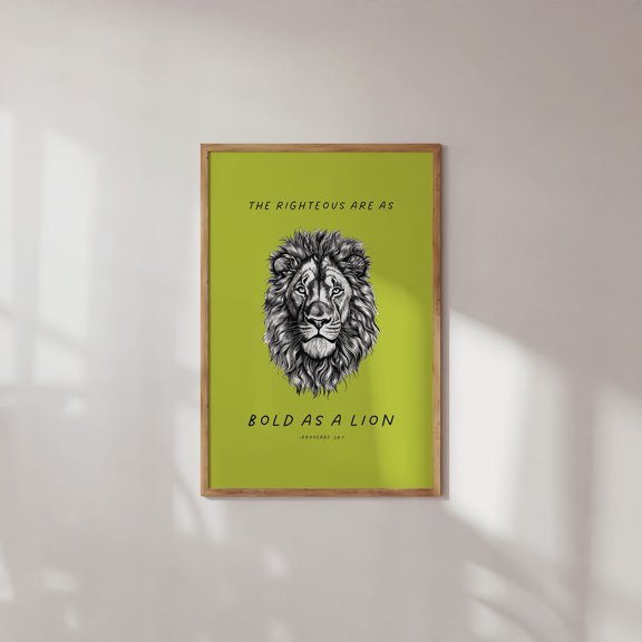 Proverbs 28:1 Lime Lion Poster, Aesthetic Christian Quote Wall Art Print