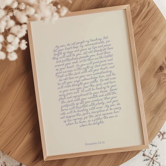 Proverbs 3 1 12 Modern Scripture Poster, Unframed Canvas 16x20in