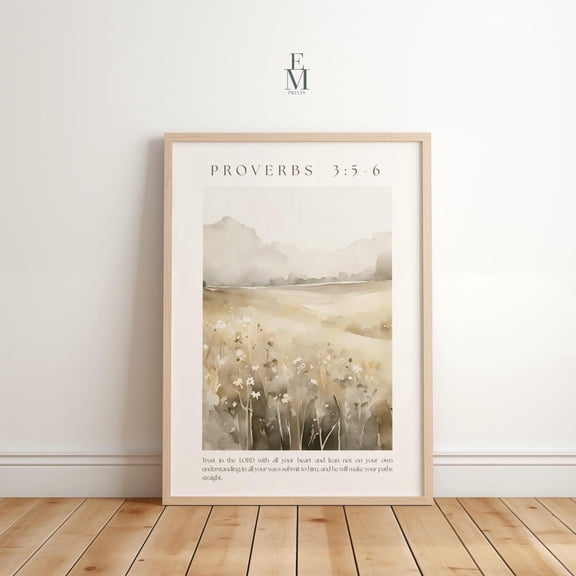 Proverbs 3:5-6 Bible Verse Print, Christian Wall Art, Scripture Landscape Decor, Artwork, Faith, Minimalist Home Decor #138, Unframed Poster Size 16x24