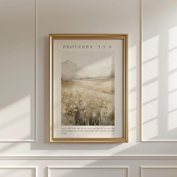 Proverbs 3:5-6 Bible Verse Print, Christian Wall Art, Scripture Landscape Decor, Faith Printable, Minimalist Poster 8x10 UNFRAMED