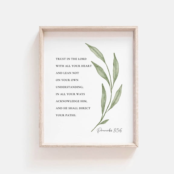 Proverbs 3:5-6 Bible Verse Wall Art, Botanical Scripture Print, Christian Home Decor & Baptism Gift