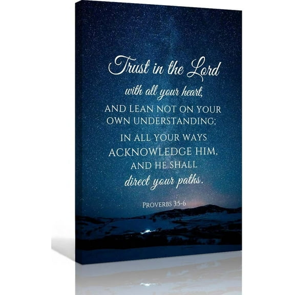 Proverbs 3 5-6 Bible Verse Wall Art Prayer Poster Scripture Wall Decor Pictures Poster Decorations Prints on Canvas Paintings for Bedroom Vertical Artwork Wall Hanging Kitchen Photos Canvas Pics