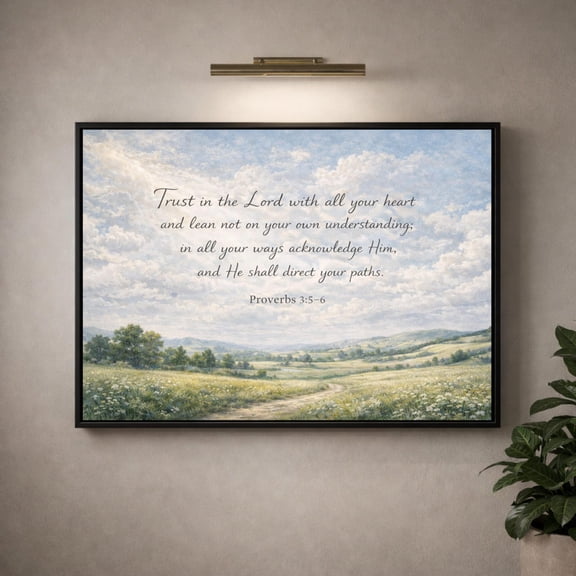 Proverbs 3:5–6 Christian Canvas Wall Art, Trust in the Lord Scripture Print, Bible Verse Landscape Art, Faith Home Decor, Jesus Large Canvas